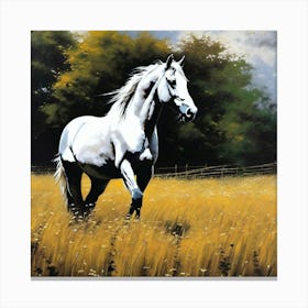 White Horse In A Field Canvas Print