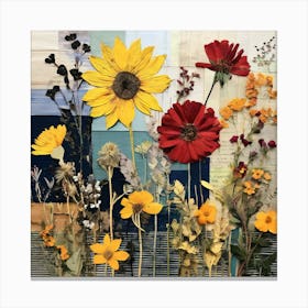 Sunflowers, Produce An Eclectic Collage Combining Calligraphy Textured Paint Swatches And Cut Out Elements Canvas Print