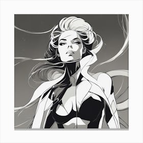 Negative Space Comic Art, Fierce Heroine, Silhouette, Black And White Backdrop, Clean Lines, Minima (3) Canvas Print