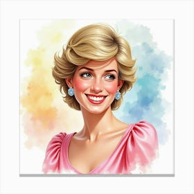 Cheerful Princess Diana, Watercolor Hues And Colorful Background 1 Canvas Print