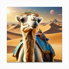 Camel With Crown On His Head Royalty Canvas Print