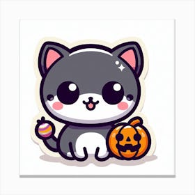 Cute Cat with a pumpkin for halloween - cute, kawaii, anime, cartoon Canvas Print