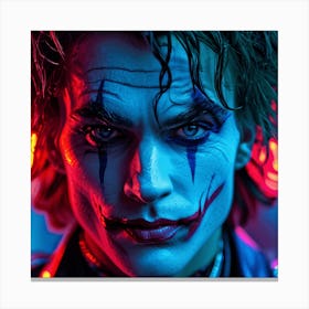 Joker In 80s Neon Light Macro Photography Canvas Print