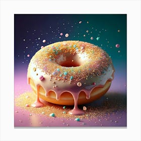 Firefly Whimsical, 3d, Illustration, Donut, Glazed, Porcelain, Gold, Sprinkles, Pastel, Colors, Bite (9) Canvas Print