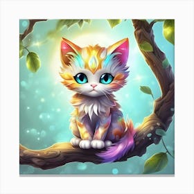 Cute Kitten On A Tree Branch 6 Canvas Print