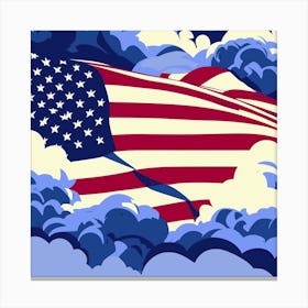 American Flag In The Clouds Usa America Patriotic Canvas Print