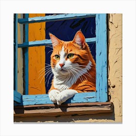 Orange Cat In Window Canvas Print