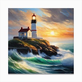 Lighthouse At Sunset 17 Canvas Print