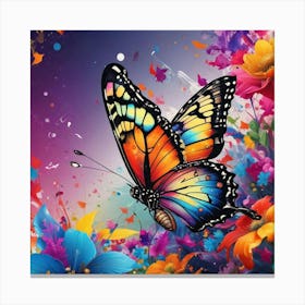 Butterfly With Flowers 8 Canvas Print