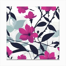 Fuchsia White and Grey Flower Pattern Canvas Print