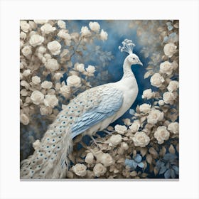 Default White Peacock In A Blue Forest A Majestic White Peacoc 0 Canvas Print