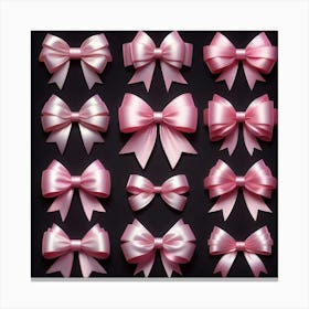 Pink Bows On Black Background Canvas Print