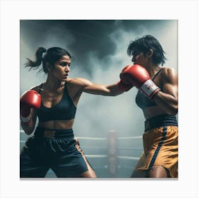 Two Women Boxing Canvas Print