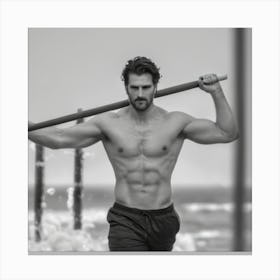 Shirtless Muscular Man With Surfboard Canvas Print
