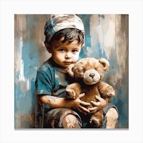 Little Boy With Teddy Bear Canvas Print