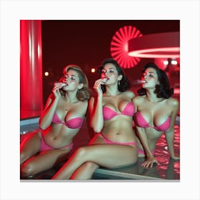 Three Women In Pink Bikinis Canvas Print