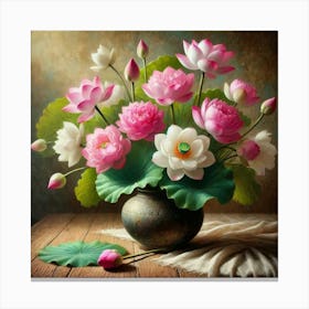 Lotus Flowers In A Vase Canvas Print