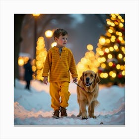 Boy And Dog In The Snow 3 Canvas Print