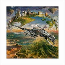 Mechanical Dragonfly Over Fantasy Globe Canvas Print