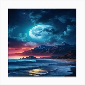 Full Moon Over The Ocean Canvas Print