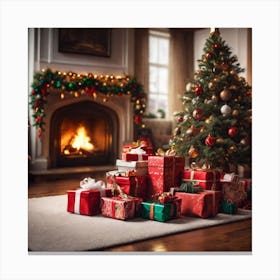 Christmas Presents In The Living Room Canvas Print