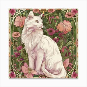 White Cat With Flowers 1 Canvas Print