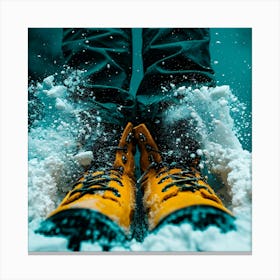 Yellow Boots In The Snow Canvas Print