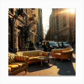 Golden Sofas In The City Canvas Print