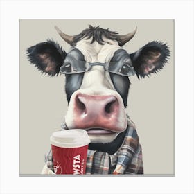 Watercolour Cowsta Coffee Cow Hank Canvas Print