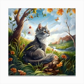 Cat And Butterfly Canvas Print