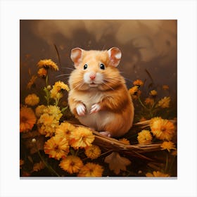 Hamster Amongst Orange Flowers 1 Canvas Print