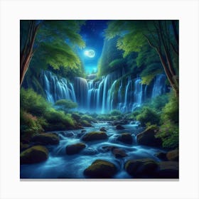 Waterfall At Night 12 Canvas Print