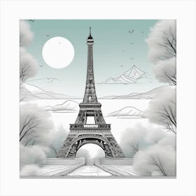 Eiffel Tower Magical Monochromatic Landscape Canvas Print