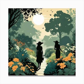 Two Women Walking In The Garden Canvas Print