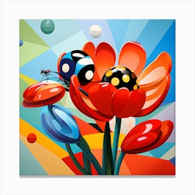 Ladybugs On A Flower Canvas Print