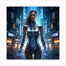 Artificial Intelligence Embodied In A Sleek Futuristic Cybernetic Figure Stands At The Center Of A (6) Canvas Print