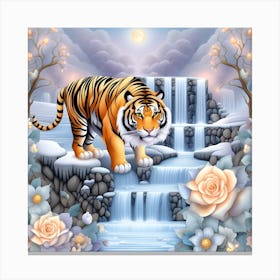 Tiger And Waterfall 7 Canvas Print