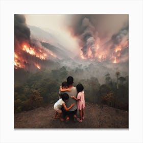 Family Watches A Forest Fire Canvas Print