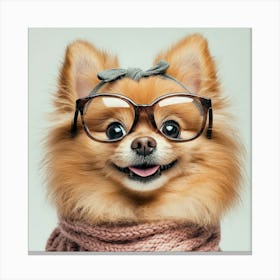 Pomeranian Dog In Glasses Canvas Print