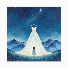 Delicate Dress Watercolor, With A Starry Night Over Mountains 1 Canvas Print