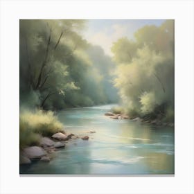 A romantic painting of a river, with soft, ethereal brushstrokes and a dreamy color scheme, evoking a sense of nostalgia and longing. 2 Canvas Print