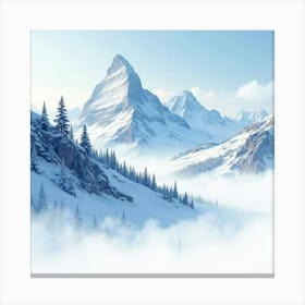 Titan With A Watercolor Snowy Mountain Scene 1 Canvas Print