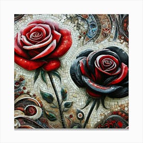 Stunning Red and Black Roses Mosaic Art - Unique Floral Wall Decor, Digital Art Print for Modern Interiors Canvas Print