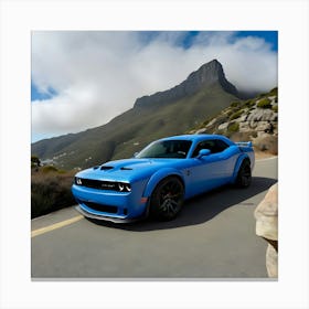 Blue Dodge Hellcat With Full Body-Kit On Table Mountain 2 Canvas Print