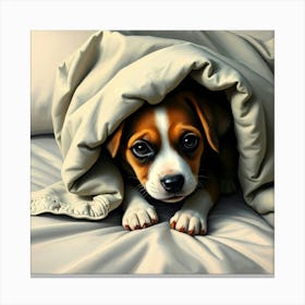 Puppy Under Blanket - Diverse Art Illustration 12 Canvas Print