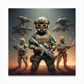 Group Of Soldiers With Guns Canvas Print