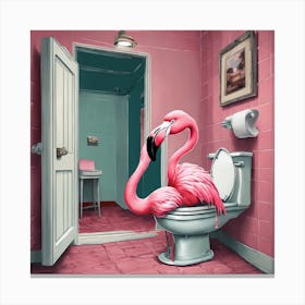 Flamingo In Bathroom 2 Canvas Print