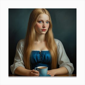 Girl With A Cup Of Coffee Canvas Print