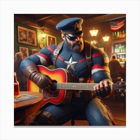 Captain America Playing Guitar Canvas Print