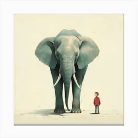 Little Boy And An Elephant Canvas Print